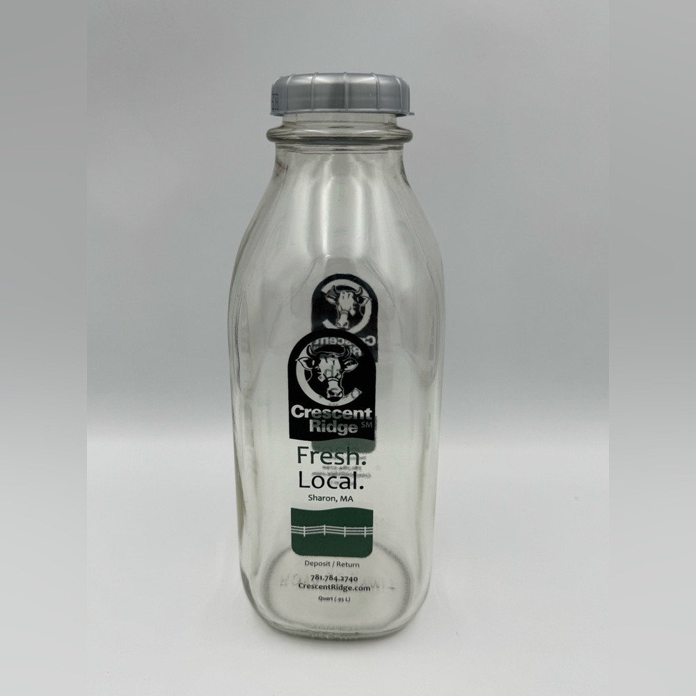 Crescent Ridge Glass Milk Bottle Quart Sharon MA w/ Cap Local Dairy
